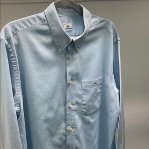 Lacoste Men's Sky Blue Button-Down Shirt 44/XL/17 neck